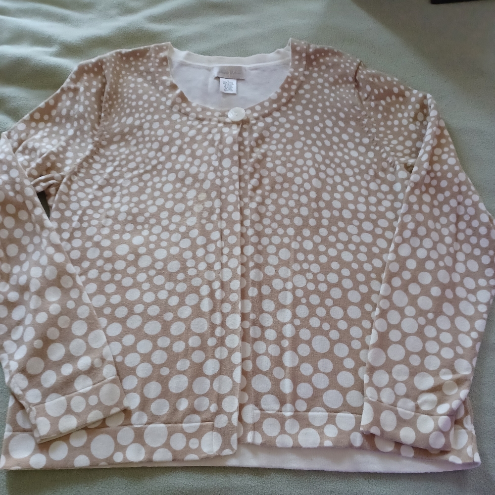 Studio Works Women's Tan and White Circles Knit Cardigan w one button co…